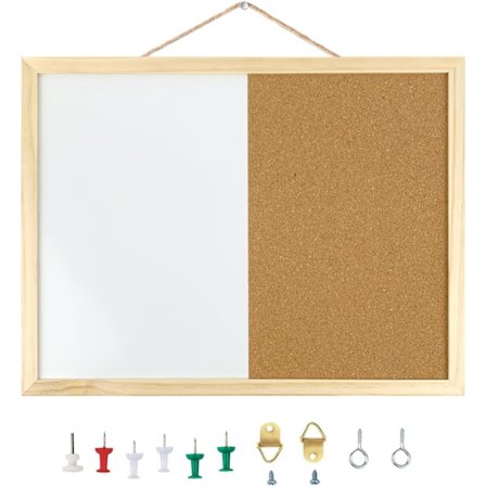 16. 5" x 12.6" Kombinasjonstavle med kork og whiteboard - Veggmontert oppslagstavle og whiteboard med maskinvaresett (nåler, øyebolter, pakninger, 