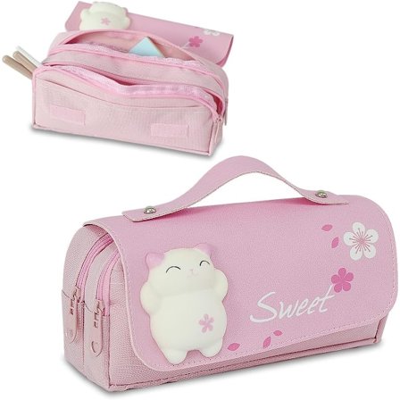 Penneveske Jenter, Kawaii Penneveske med 3 Rom, Søt Skrivesaker Organizer Penn Bag for Skolebarn