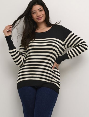 Kaffe Curve Kclizzy Striped Knit Pullover - Black - XL