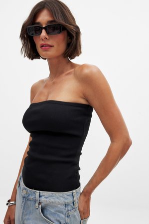 NA-KD - Ribbet tubetopp - Tube topp - Svart - L