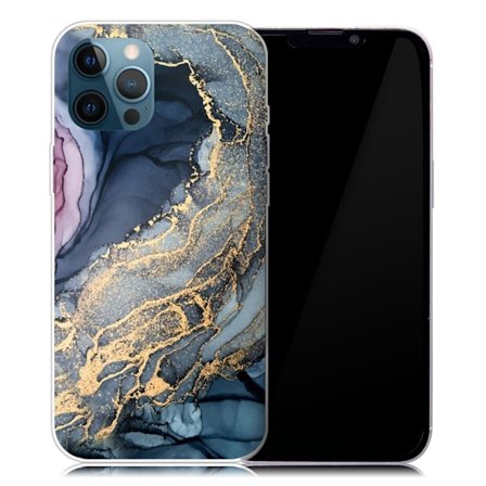 Marble iPhone 13 Pro Suojakotelo - Blue On Golden Splash Marble