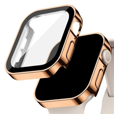 Glas+Skal för Apple Watch fodral 9 44mm 40mm tillbehör 41mm 45mm Härdat Skärmskydd Skyddande iWatch serie 8 7 SE 6 5