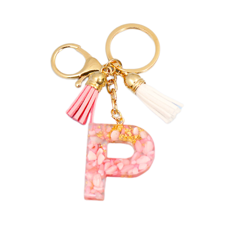 Söt initial nyckelring A-Z bokstav glittrande glitter nyckelring premium väska charm nyckelring tillbehör (P,4PCS)