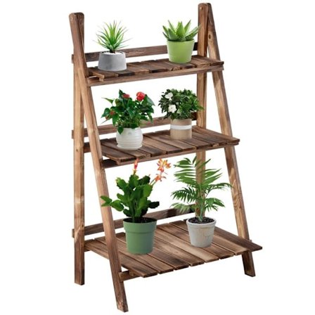 Rootz Plant Ladder - Flower Shelf - Plant Stairs - Flower Bench - Flower Stand - 3-tier - Fir Wood - Dark Brown - 60 X 37 X 93 Cm