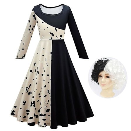 Cruella De Vil Barn Flickor Cosplay Kostym Evil Madame Fancy Dress Up Party Performance Outfit