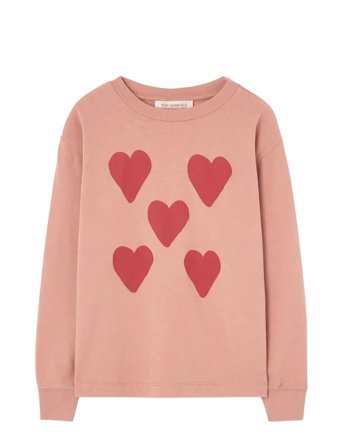 THE ANIMALS OBSERVATORY Hearts Coral Dof Lonf Sleeve T-Shirt - Pink - 6 Y