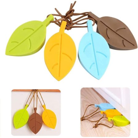 4 stk. dørstop, dekorative silikonebladformede silikone dørstopper med snor til hjemmekontorhave -