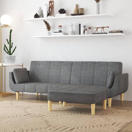 Vidaxl Bäddsoffa 2-sits Med Pall & Två Kuddar Ljusgrå Tyg Grå