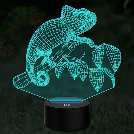 Øgle 3D Illusion Lampe Kameleon Led Natlampe Børneværelse Skrivebordslamper, 7 Farver Blinkende USB Berøringsbordlamper til Børn Fødselsdag