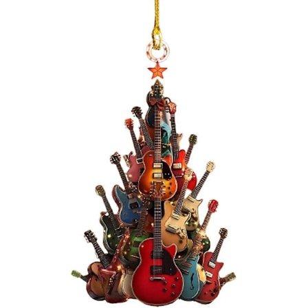 Rockin' Around The Guitar juletrepynt, 2D Premium Akryl Rock Gitar juletrepynt, Gitar Musikkinstrumentpynt[D]