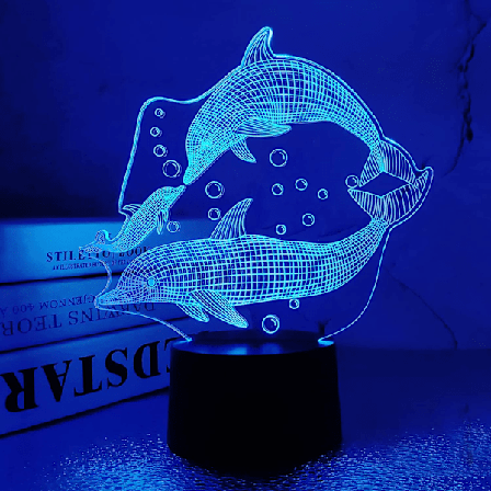 Qinwei Dolphin 3D Illusion Lampe Dolphin Natlampe til Soveværelsesdekoration Fashion Style med Fjernbetjening