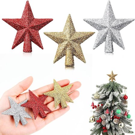 Pieces Mini Juletretopp, 6cm Julestjerne, Glitter Juletretopp, Glitter Julestjerne, for Juletrepynt