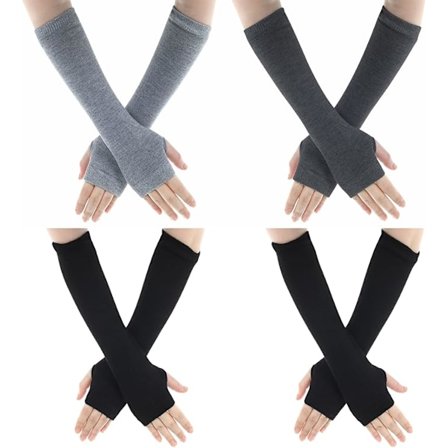 4 Par Strikkede Fingerløse Handsker Håndled med Fingerhul Varmere Varme Vintervanter Lange Handsker til Kontor Skrivning Computer
