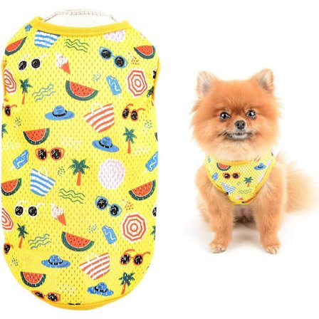 Hund Hawaiian T-shirt Ananas Mesh Tank Top för Små Hundar Katter Ärmlös Väst Valp Strandkläder Sommarkläder, Gul, L