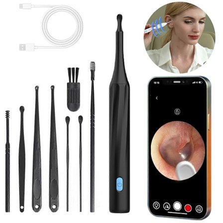 Trådlös Öronrengörare med Kamera, Mikroskopkamera, Öronvaxborttagningskit med 7 Öronpetare, Öronrengörare med Kamera och Lampa, Öronrengöringskit [DB]