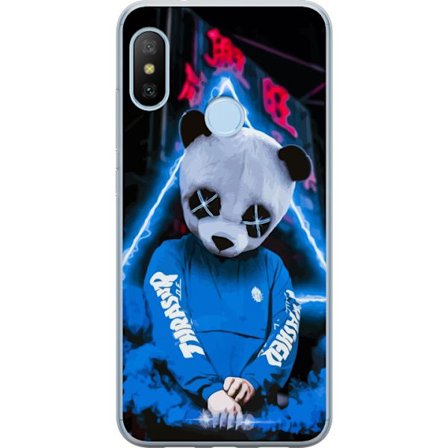 Kompatibelt Mobildeksel til Xiaomi Xiaomi Mi A2 Lite Panda med futuristisk maske i neonmiljø cyberpunkinspirert illustrasjon med sterke farger og mod