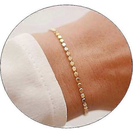 14K kullalla kullattu käsintehty ohut piste rannekoru söpö ohut jokapäiväinen rannekoru naisille miehille koko 6.5 "+2 " jatke