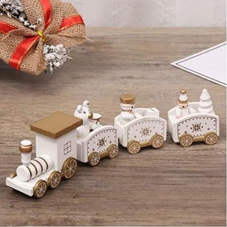1 stk Træ Mini Tog Dekorationssæt til Julefest, Snemand Ornament Gave Hjem Dekoration (Hvid) White