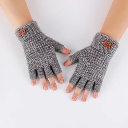 Vinter Fingerless Handsker Til Halv Finger Skrivning Kontor Strikkede A