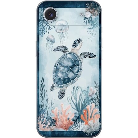 Kompatibel Mobilcover til Apple iPhone 17 Air Akvarel-maleri af en havskildpadde blandt koraller og maneter i et fredeligt blåt undervandsverden