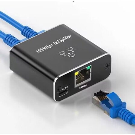 1000 Mbps Ethernet-splitter 1 ind til 2 ud Høj hastighed Dobbeltport RJ45