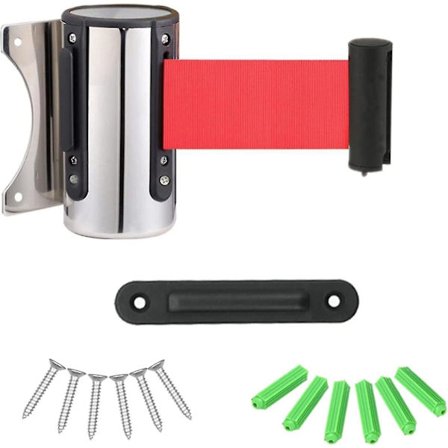 Utvidbar barriere i rustfritt stål, købarriere, utvidbar barrierelist, veggmontert barrierebånd, sikkerhet, kontroll av personflyt, rød (FMY)