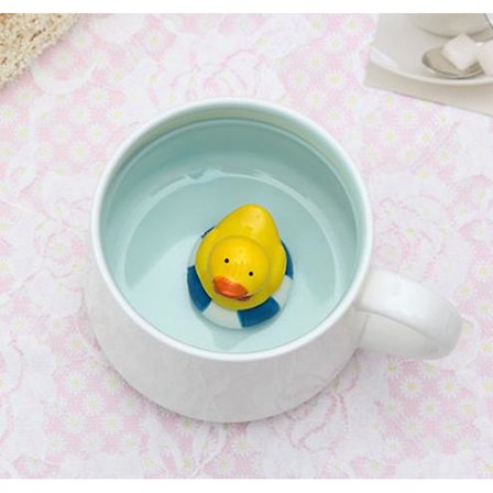 Lemon Park Surprise 3D Kaffekrus med Dyr Indeni, 350 ml med Ko, Håndlavet Keramikkop, Jule-, Fødselsdags-overraskelse til Venner og Familie (350 ml)