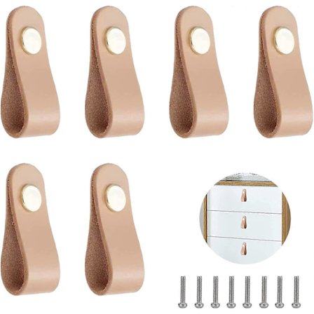 6 Läderhandtag - Lädermöbelhandtag med skruvtillbehör - Skåpsdrag för skåp, kök och dörr