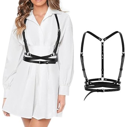 Punk-vyö, musta nahkainen punk-valjaat naisille, musta goottilainen liivi