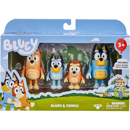 Bluey Figurpakke med 4 figurer - Familiepakke, Søde Tegnefilm Minifigurer Dukke Juleferiegaver, Overraskende Jule- og Fødselsdagsgave til Børn Drenge 