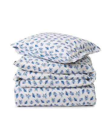 Lexington Blue Printed Leaves Organic Cotton Poplin Bed Set