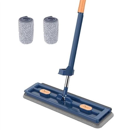Stor flat mopp, mopp, 360° roterende mopp med tørkemiddelskrape, 360° magisk mopp med tørkemiddelskrape blå
