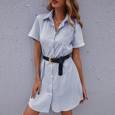 Kvinnor Lapel Neck Shirt Klänning Kortärmad Kort Klänning