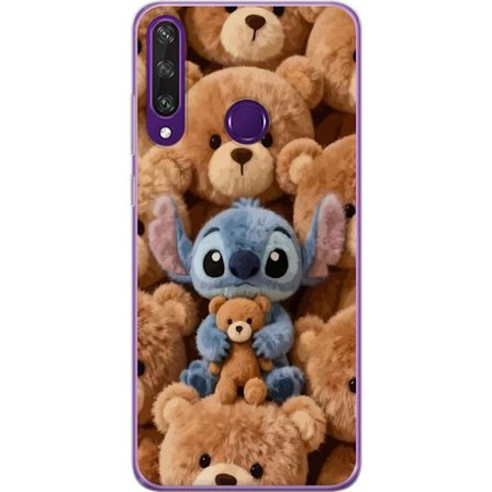 Kompatibel Mobilcover til Huawei Y6p Stitch omgivet af brune teddybjørne med en lille teddybjørn i armene i en sød og hyggelig kawaii-design