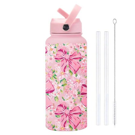 Style 2-1000ml Bærbar Termokande, Termisk Vandflaske i Rustfrit Stål, Æstetisk, Isoleret, med Sugerør, Sød, Stor Kapacitet