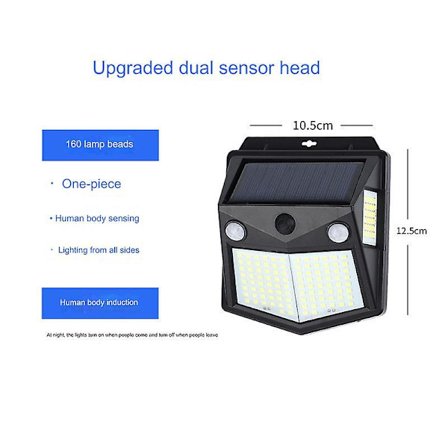 1 stk Ny 160 perler Dual Induksjon Solar Vegglys Fire Sided Belysning Menneskelig Kroppssensor Lys Utendørs Hage Lys -GSL