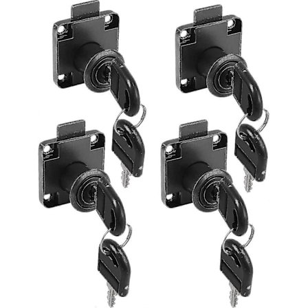 Møbellås, 4 stk. 22 mm kamlåser med forskjellig nøkkel, skaplås postkasselås for møbler, svart [DB]