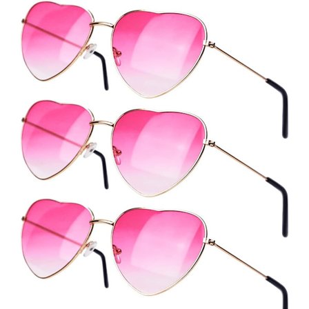 3 par hjärtformade glasögon, rosa hjärtformade solglasögon, hippie-solglasögon,