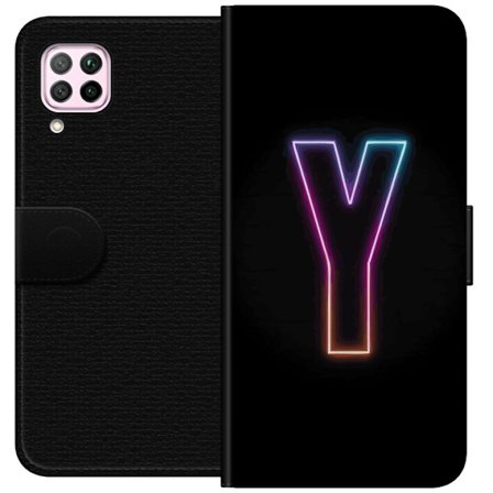Kompatibel Tegnebogsetui til Huawei Huawei P40 lite Minimalistisk neonbogstav Y i farveskiftende lys mod sort baggrund