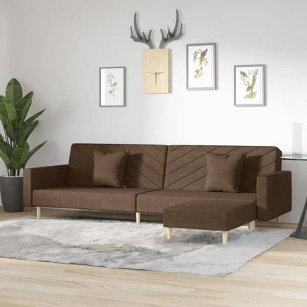 Vidaxl Bäddsoffa 2-sits Med Två Kuddar Och Fotpall Brun Tyg Brun