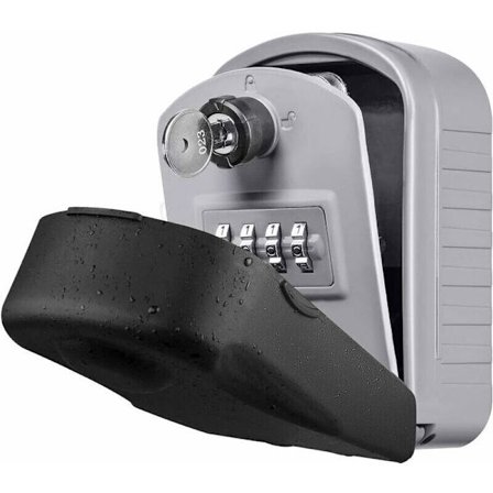 Sikker nøgleboks [Ny generation] Stor udendørs nøgleboks med 4 kode og nødnøgler Vandtæt og rustfri vægmonteret nøgleboks til skole, kontor,