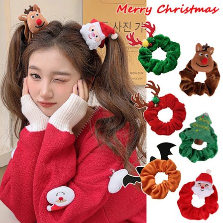 Creative Christmas Flannel Head Rope Sweet Santa Claus Elk Hairband Ponytail Holder Scrunchies Xmas Halloween Hair Accessories