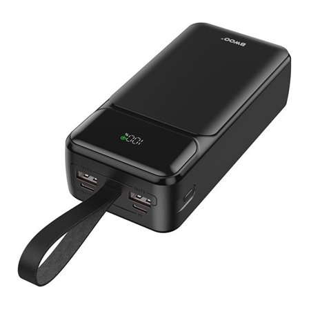BWOO 65W Powerbank 30000mAh med 2xUSB, 1xUSB-C og LCD-skjerm - Svart