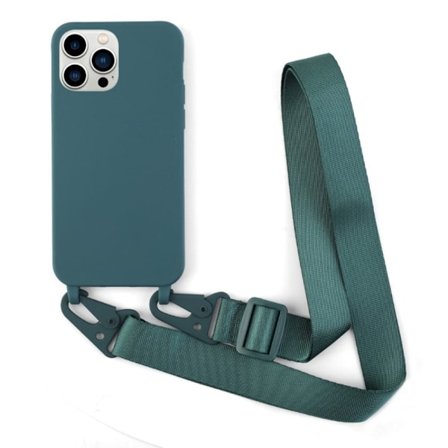 Tyndt TPU etui med mat finish og justerbar strop til iPhone 13 Pro - Mørkegrøn