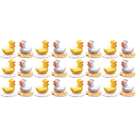 24 st Mini Kyckling Dekorationer för Sukkulenter, Kreativa Hönor för Trädgård (6 st Gula, 6 st Vita)