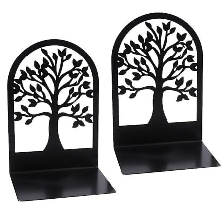 Dekorative bogstøtter i træ, kraftige metalbogstøtter, sort bogstøtte til hylder, anti-ridse og skridsikre skolebiblioteksbogarrangør Fo