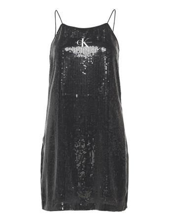 Sequin Logo Strap Dress Black Calvin Klein Jeans