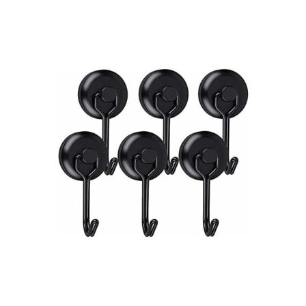 Kraftig magnetisk krog Magnetisk køleskabskrog Sort Neodymium drejelig magnetkrog Magnetiske kroge til køkken viskestykke bord 6 stk T-Audace