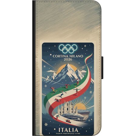 Yhteensopiva Lompakkokotelo Samsung Galaxy Note 10 Lite Mäkihyppykuvitus, jossa hiihtäjä tähtää kiväärillä lumisella radalla, teksti Milano Cortina 20