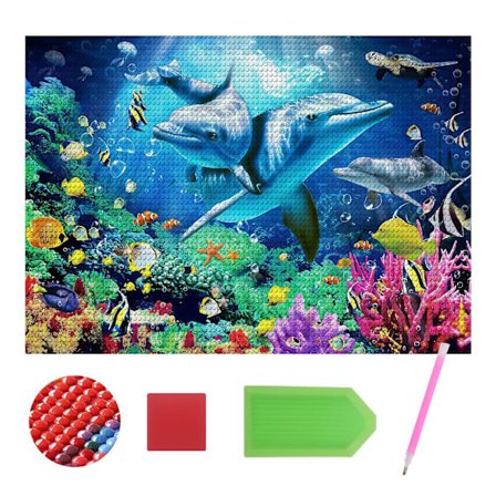 Sea World Diamond Art til voksne Rund 5D Mal med diamanter DIY Diamantkunst-sæt med værktøj til boligvægsdekoration